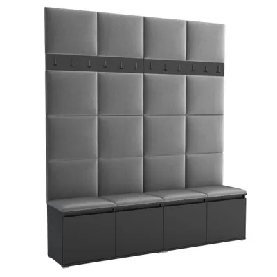 Produktbild von Garderobe LUTON 2 BLACK 33 – Farbe: schwarz, moderner Schrank 40x200x213 cm, funktionale Lösung für den Flur, Garderobeschrank, Flurmöbel