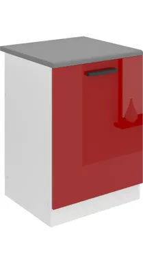 Produktbild von Belini Unterschrank Küche, Spülenunterschrank 60 cm Breite. SDZ Küchenunterschrank mit Arbeitsplatte. Spülenschrank mit 1 Tür, Rot Hochglanz