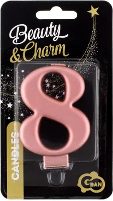 Image de Bougie de gâteau chiffre 8 métallique, rose 8 cm