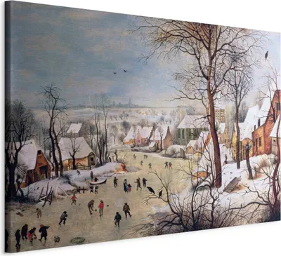 Produktbild von Vlies Leinwandbild - Winter Landscape with Birdtrap (Pieter Bruegel the Elder) 60x40 cm Reproduktionen l-E-11965-b-a