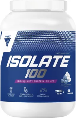 Produktbild von Trec Nutrition - ISOLATE 100 2000g JAR CREAMY-BLUEBERRY - CFM Molkeproteinisolat, Aminosäuren, Ideal für morgens und nach dem Training