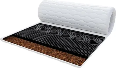 A cross-section view of a mattress topper, revealing its layered construction.