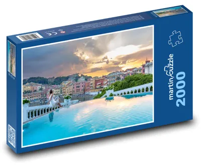 Produktbild von Puzzle 2000 Blick vom Pool auf die Stadt - martinpuzzle