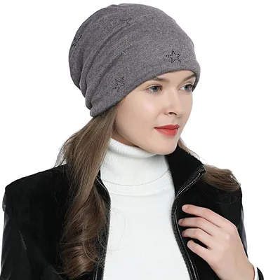Produktbild von Damen Wintermütze gefüttert Slouch Beanie - mit Glitzersteine schwarz silber grau