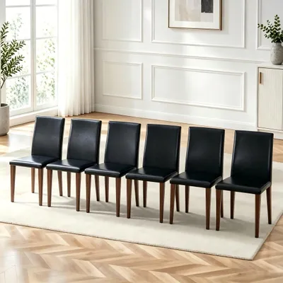 Produktbild von Esszimmerstuhl 6er-Set, minimalistisch, PU, Metallbeine, Holzoptik, Leicht-Luxus (Walnut+black)