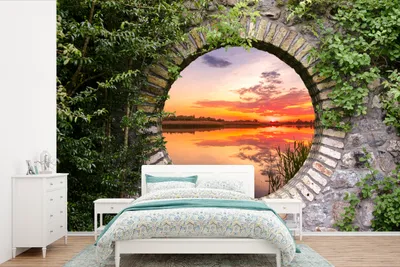 Produktbild von MuchoWow® Fototapete für Wohnzimmer oder Schlafzimmer Wandtapete Vinyl Motivtapete Meer - Sonnenuntergang - Ausblick - 600x400 cm - Vinyltapeten