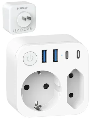 Immagine prodotto di Adattatore da Germania a Giappone con 4 porte USB (2 di tipo C), adattatore da viaggio a doppia presa