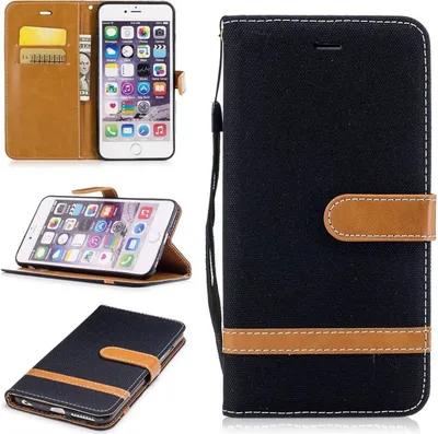 Produktbild von Tasche für Apple iPhone 6s Plus Jeans Cover Handy Schutz Hülle Case Schwarz