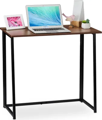 Produktbild von Relaxdays Schreibtisch klappbar, platzsparender Bürotisch, Home Office, Jugendzimmer, 74,5 x 80 x 45 cm, braun/schwarz