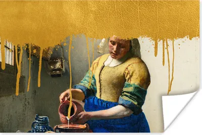 Produktbild von MuchoWow® Poster Milchmädchen - Gold - Vermeer 30x20 cm - Plakate - Print