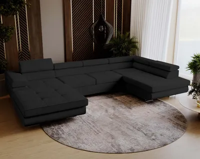 Produktbild von VENUS U sofa mit schlaffunktion 345 cm, verstellbare Kopfstützen, Bettkasten - eckcouch U-Form - Schwarz