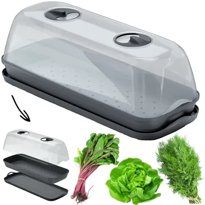 Obrázek produktu pro Mini skleníkový květináč s víkem sazenice zeleniny,antracit Miniskleník s ventilací 51,5x18,5cm