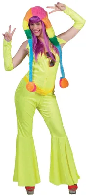 Produktbild von Disco Anzug Neon Gelb - Hippie Kostüm für Damen Größe: 36/38