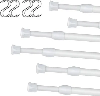 Produktbild von Famanu Teleskopstange mit 8 Haken, ausziehbar, 70-120 cm, weiß, für Vorhänge, Duschvorhänge, Kleiderstangen