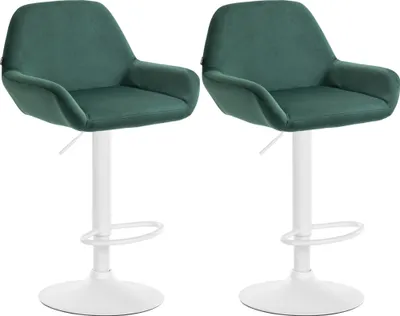 Produktbild von DELUKE® Barhocker 2er Set DUBLIN - Dunkelgrün, Samt, Weiß | Barhocker mit Lehne Barstuhl Tresenhocker Tresenstuhl Kneipenhocker Kneipenstuhl