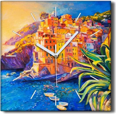 Produktbild von Coloray Hodiny Unikátní 30x30 cm  Tiché hodiny Pro obývací pokoj a kuchyň Nástěnné hodiny Plátno Černé ručičky hodin - Pobřežní město