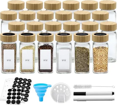 Produktbild von 24 StüCk GewüRzgläSer - Quadratische GewüRzgläSer Mit 120 Ml FassungsvermöGen,GewüRzgläSer Eckig,GewüRz Organizer,GewüRzstreuer Glas 10,5 X 4,3 Cm,Etiketten & Kreidestift, GewüRze Set