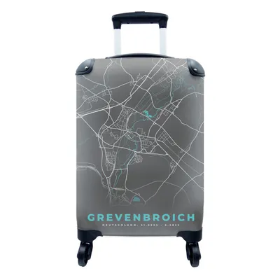 Produktbild von MuchoWow® Koffer Handgepäck Trolley Rollkoffer Kleine Reisekoffer mit 4 Rollen - Stadtplan - Karte - Grevenbroich - Blau - Deutschland - Karte - Cabin Size < 55x40x23 cm & 55x40x20 cm - Fotokoffer - Kabinenkoffer - Boardgepäck - Reise-Box - Reisekoffer - Reisegepäck - Koffer mit Bild - Trolley für Kinder
