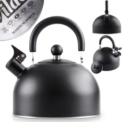 Produktbild von Vilde Wasserkocher Wasserkessel Flötenkessel Pfeifkessel aus Edelstahl schwarz 3 L