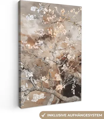 Produktbild von Leinwand Bilder 80x120 cm - Mandelblüte, moderne Wanddeko für Wohnzimmer