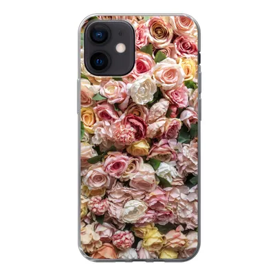 Produktbild von MuchoWow® Handyhülle Schutzhülle Hülle für iPhone 12 Rosen - Farben - Wand Silikon Softcase Handy Hülle - Schutzhülle