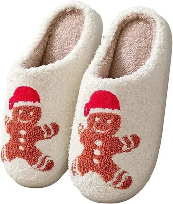 Produktbild von Hausschuhe Damen Plüsch Flauschige Pantoffeln Niedliche Cartoon Hausschuhe Weihnachten Halloween Rutschfeste Warm Slippers, Smile Elch, 42-43