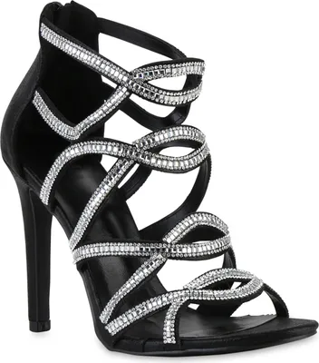 Produktbild von VAN HILL Damen High Heels Stiletto Sandaletten Strass Cut-Outs Party Schuhe 841573, Farbe: Schwarz, Größe: 39