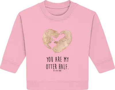 Produktbild von Mr. & Mrs. Panda Organic Baby Pullover Otter Herz 12. - 18. Monat - Baumwolle Pink - Geschenk, Bullover, Hochzeitstag, Liebe