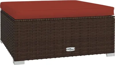 Produktbild von Gartenhocker mit Kissen Braun 70x70x30 cm Poly Rattan