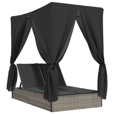 A double sun lounger with a canopy and curtains.