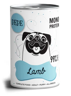 Zdjęcie produktu dla Paka Zwierzaka PEPE - KARMA MOKRA Lamb 99% 400g  Zawiera 99% mięsa, cennych podrobów oraz rosołu z jagnięciny