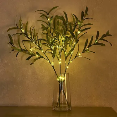 Produktbild von 3 Stück LED Olivenzweig Lichterkette Künstliches Baum Zweige Lichter Batteriebetrieben für Innen Party Hochzeit Deko