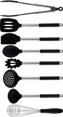 Produktbild von Küchenhelfer Set, Zange, Schneebesen, Vasenlöffel, Schaumlöffel, Nudellöffel, Küchenspatel, Küchenspatel mit Löchern, Suppenlöffel