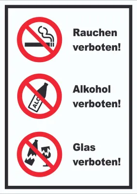 Produktbild von Schild Alkohol Rauchen Glas verboten hochkant A4 Rückseite selbstklebend
