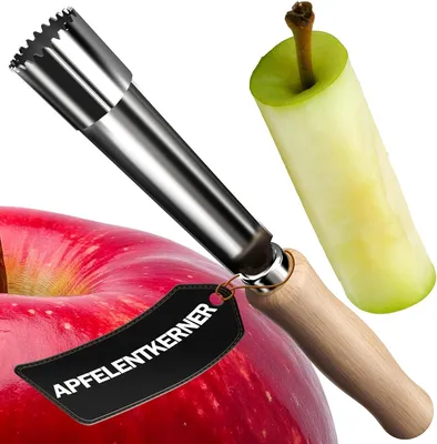 Produktbild von Apfelentkerner - Handlicher Apfelausstecher mit Edelstahl Klinge Ø 1,5 cm und Holzgriff - Hochwertiger Apfelkernausstecher, Apfelstecher, Apfel Entkerner für Bratapfel und Apfelkuchen