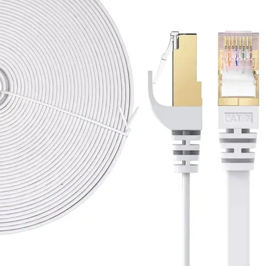 Produktbild von Elfcam Cat 7 Flachkabel Patchkabel 8 m Weiß, RJ45 Netzwerkkabel S/FTP, 10 Gbit/s, 600 MHz, 100% Kupfer, Ethernet LAN Kabel für Router, PC, Konsole, Glasfaser