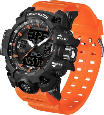 Produktbild von Robuste Herren Militär Uhr Digital mit LED-Leuchtdisplay, analog-digital, 50M wasserdicht, stoßfestes Harzgehäuse, Gummiband, Outdoor Sportuhr Jungen