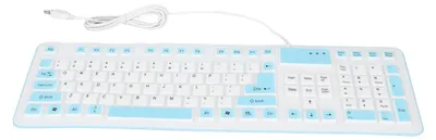 Obrázek produktu pro Skládací silikonová klávesnice, 106 kláves, vodotěsná, prachotěsná, skládací, s kabelovým připojením přes USB, tichá, pro PC a notebooky, herní, modrá