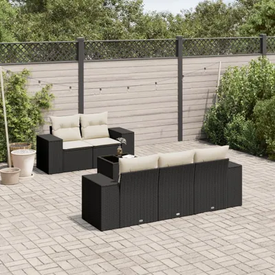 Produktbild von Design 6-tlg. Garten-Sofagarnitur mit Kissen Schwarz Poly Rattan, Gartensofas 2024 Neu