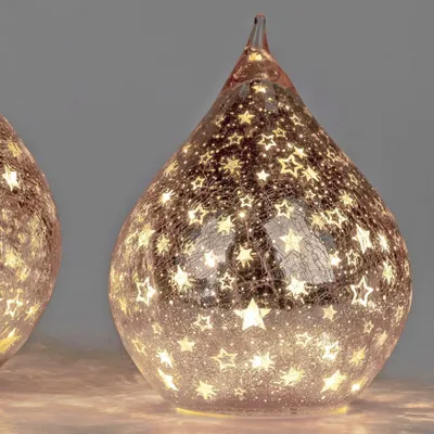 Produktbild von formano LED Deko Tropfen Sterne Rose-Gold 21cm Glasleuchte Crackle-Optik + Timer