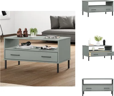 Immagine prodotto di vidaXL Tavolino OSLO con gambe in metallo grigio 85x50x45 cm in legno massiccio - Tavolini da caffè