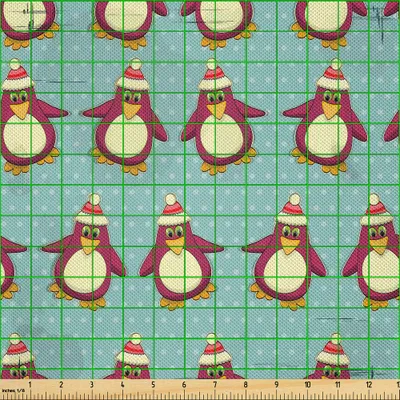 Produktbild von ABAKUHAUS Weihnachten Satin Stoff als Meterware, Weinlese-Feiertags-Muster mit Pinguinen Lustiges arktisches Tier-Weihnachten in Nordpol, 1 M (148 x 100 cm), Mehrfarbig