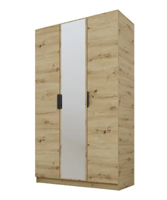 Immagine prodotto di PAWS MOBEL Armadio inclinabile in rovere Artisan 150x52x200 cm, armadio a tre ante aperto con specchio, con ripiani e appendiabiti