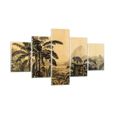 Produktbild von Bilder auf glas - 5 Teile - Palmen Wald Regnerisch - 125x70cm - Glasbilder - Wandbilder - Bilder - zum Aufhängen bereit - Wanddekoration aus Glas - Glas Bilder - Wandbild auf Glas - GEA125x70-4983