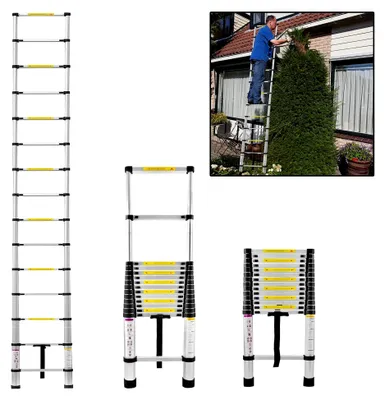 Produktbild von 4,4 m Teleskopleiter Multifunktionsleiter Schwarz Ausziehleiter 15 Stufen Stehleiter aus Aluminium mit einer Tragfähigkeit von 150 kg