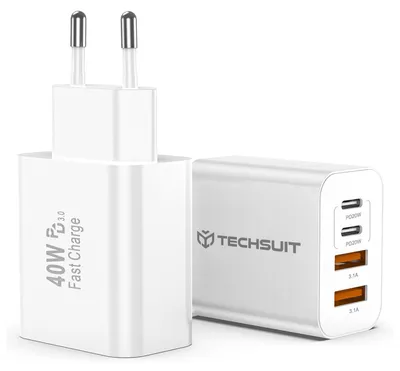 Obrázek produktu pro Techsuit – Prémiová síťová nabíječka PowerXQuad 2× USB-C PD 20 W + 2× USB 3,1 A 40 W – bílá