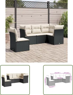 Produktbild von The Living Store 5-tlg. Garten-Sofagarnitur mit Kissen Schwarz Poly Rattan