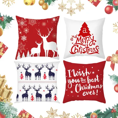 Weihnachtskissenbezug 45x45 cm, 4 Stück, rot/weiß, Polyester