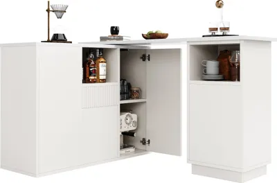 Produktbild von Bartisch 360¡ã drehbarer Stehtisch Aufbewahrungsinsel Kueche Buffet Schrank mit offenem Stauraum und Marmor-Arbeitsplatte Restauranttisch Bartheke