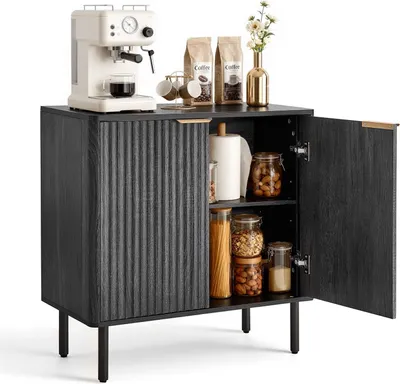 Immagine prodotto di Credenza Armadio da cucina - Credenza/Buffet da cucina - 2 ripiani - 80 x 37,5 x 80 cm - Stile medievale - Nero